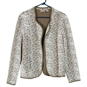 (113) Chico's Brown White Open Front Jacket